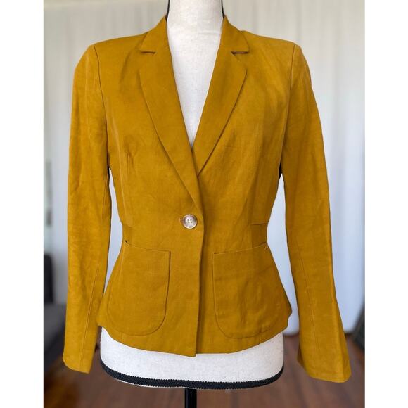 Elizabeth And James Yellow Linen Blend Blazer Women's Size 6 - Picture 2 of 13
